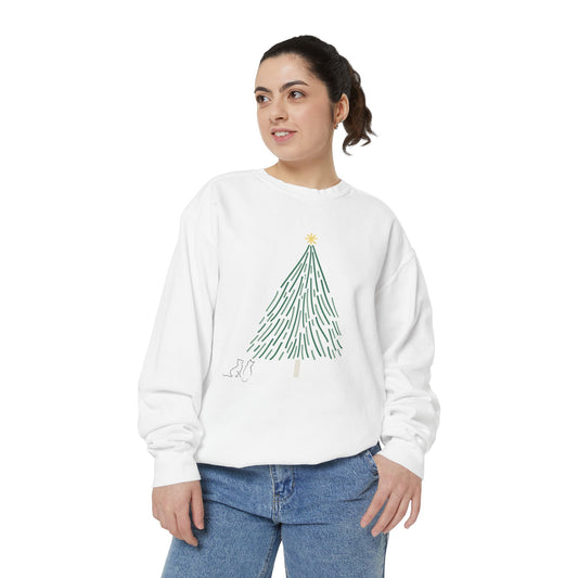 Cat Christmas Sweatshirt — Minimal Tree with Two Cats (Fun Cat Mom Holiday Gift)